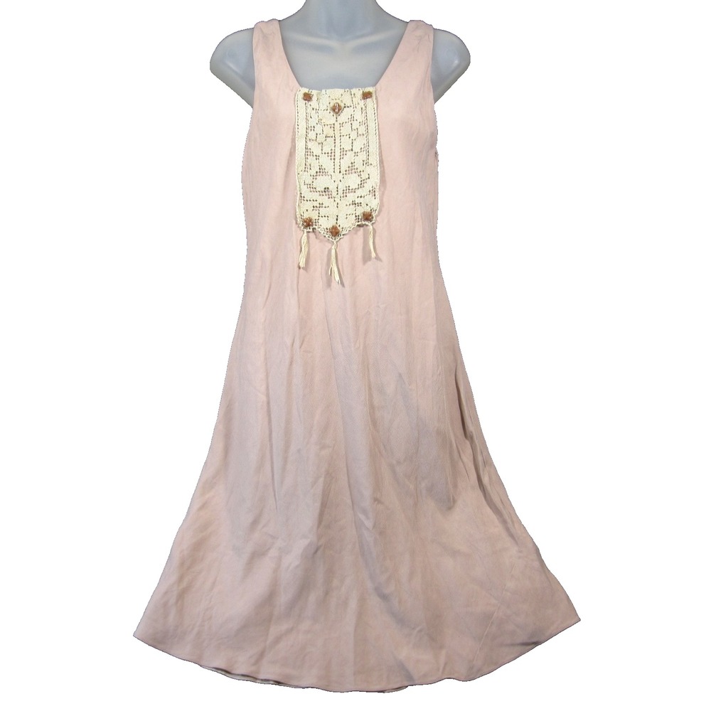 Jones New York Silk Dress Womens 8 Pink Sleeveless‎ Crochet Tasseled Boho Casual